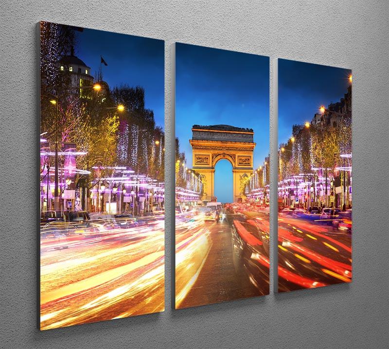 Three-panel canvas print of the Arc de Triomphe in Paris at sunset, showcasing vibrant colors and intricate details.