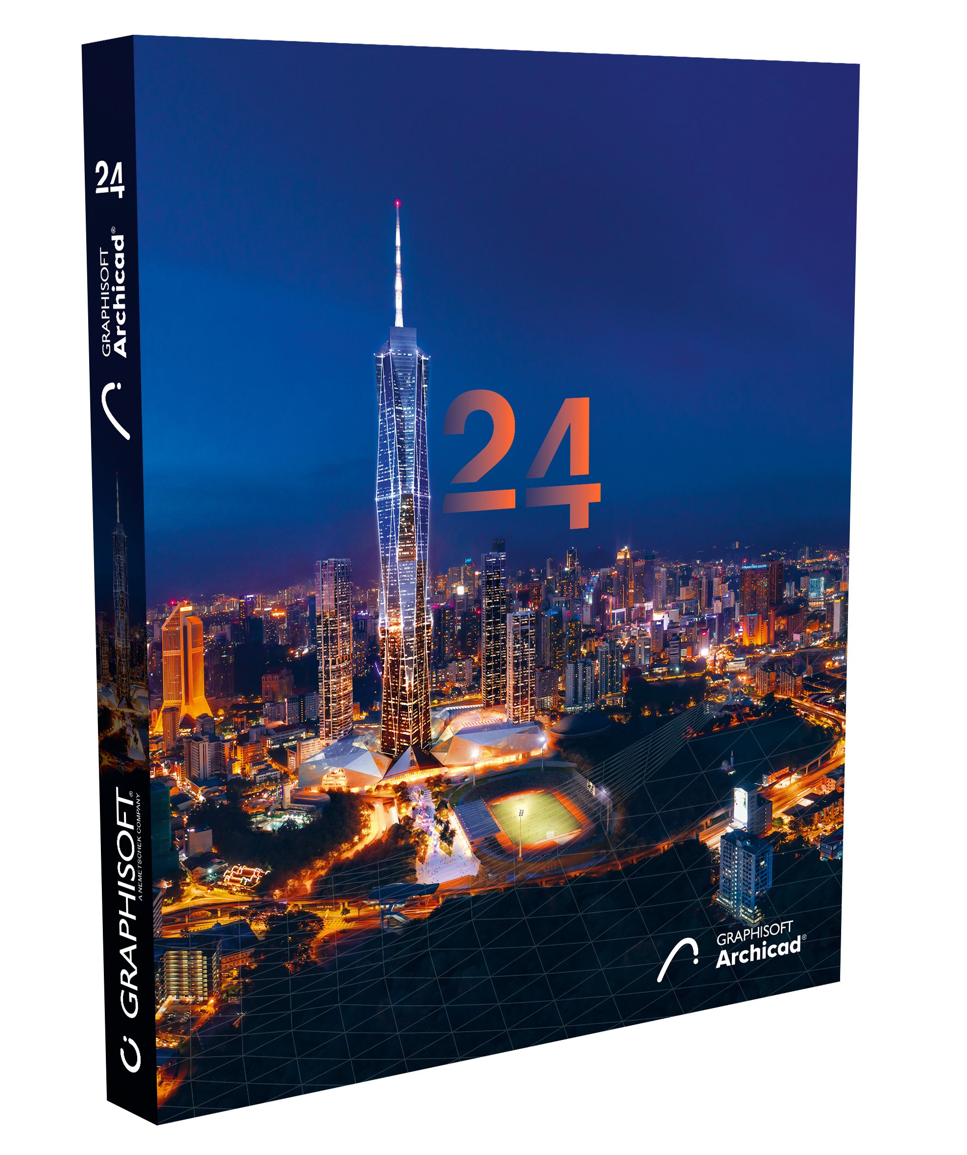 ArchiCAD 24 software interface showcasing architectural design tools and features.