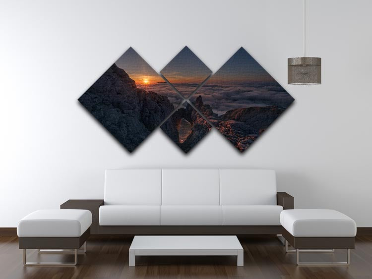 Arco En Picos 4 Square Multi Panel Canvas featuring four equal square sections with a harmonious design, perfect for modern decor.