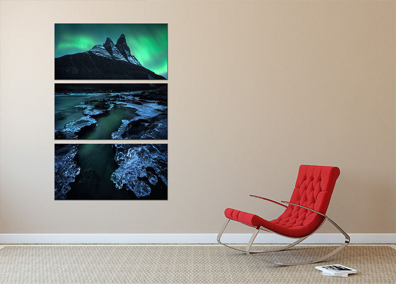 Arctic Night 3 Split Panel Canvas Print showcasing a stunning landscape with vibrant colors and intricate details, perfect for home decor.