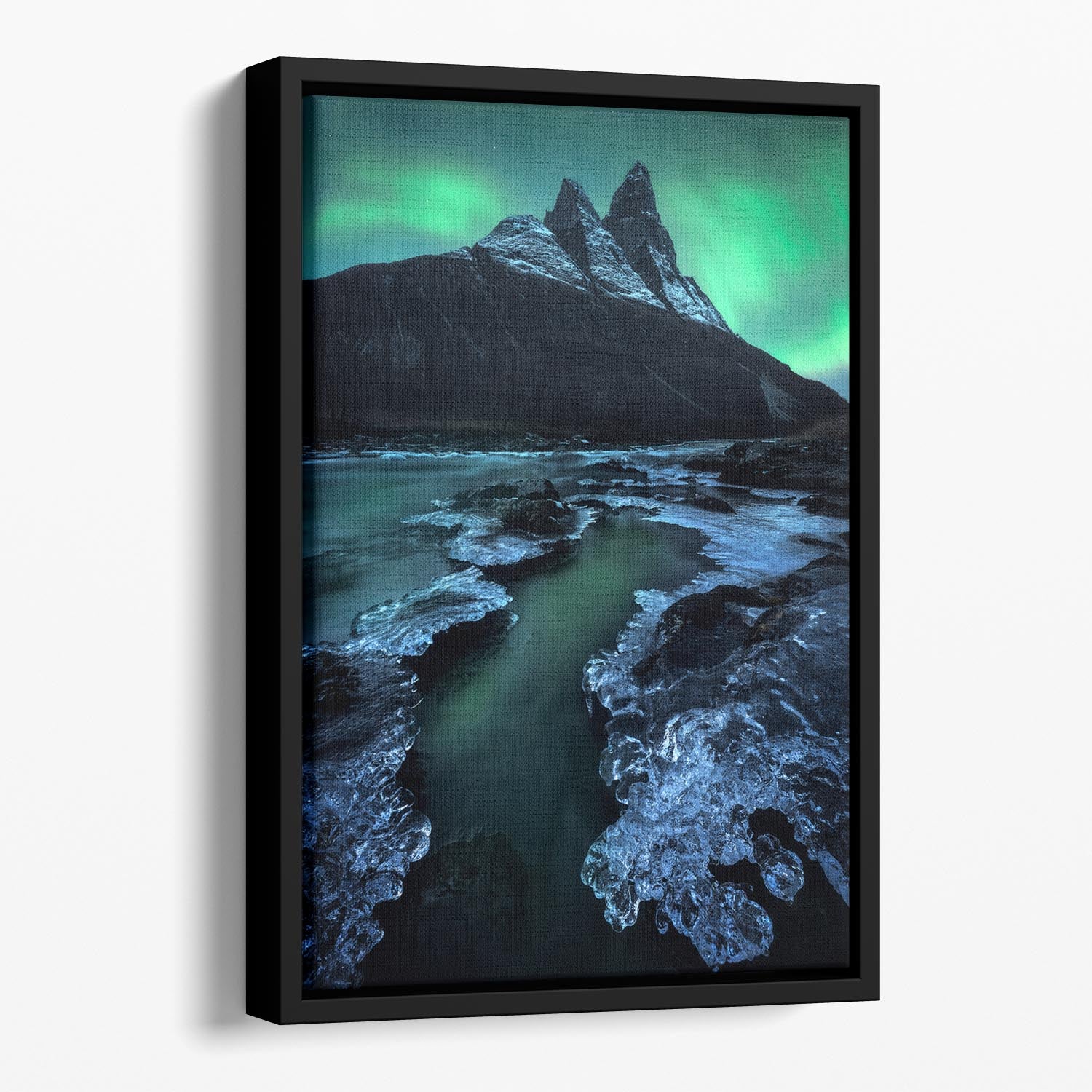 Arctic Night Floating Framed Canvas featuring vibrant abstract design in elegant wooden frame, perfect for contemporary home decor.