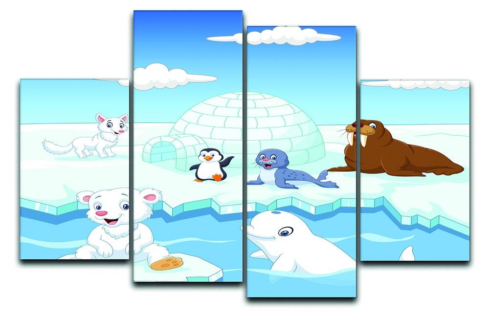 A beautiful 4-split canvas artwork featuring Arctic animals, showcasing vibrant colors and intricate details across four panels.