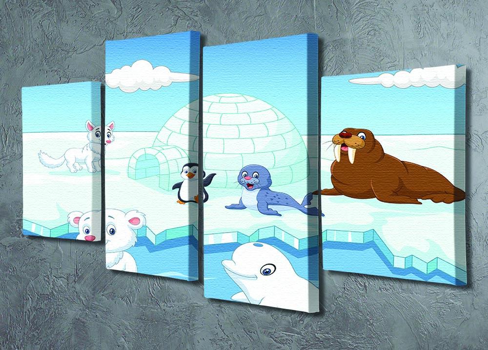 A beautiful 4-split canvas artwork featuring Arctic animals, showcasing vibrant colors and intricate details across four panels.