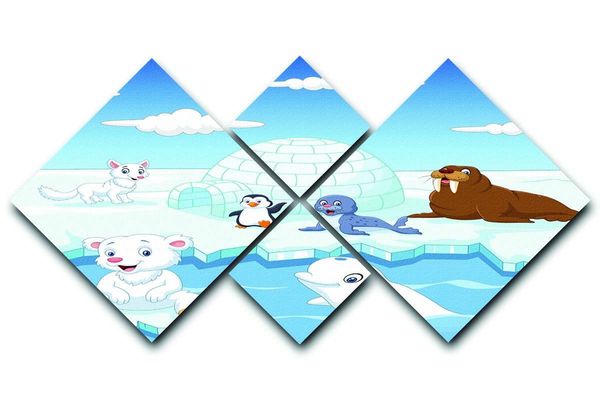A beautiful 4-square canvas artwork featuring various Arctic animals, showcasing vibrant colors and intricate details.