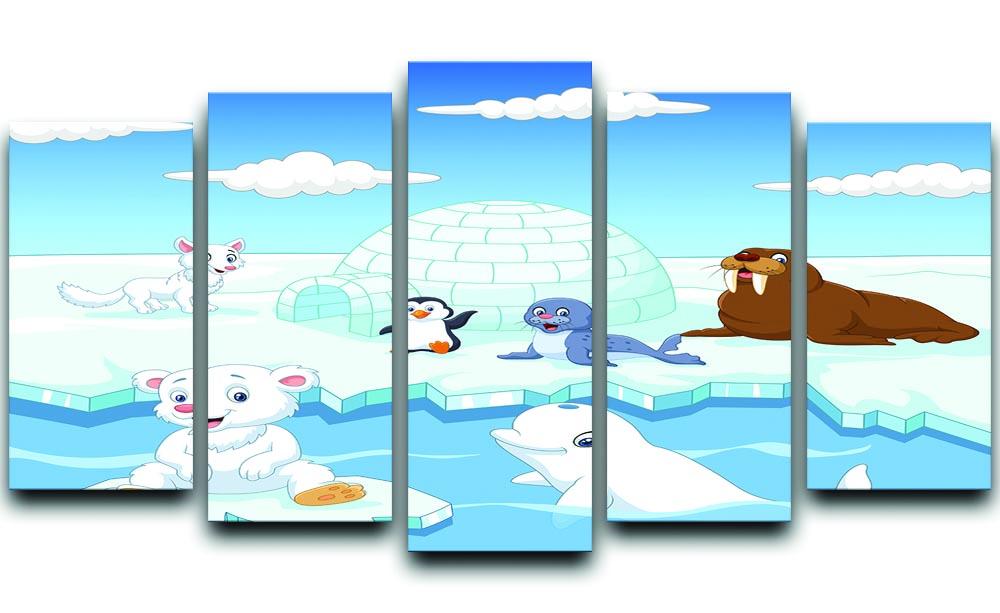 A beautiful 5-panel canvas artwork featuring various Arctic animals, showcasing vibrant colors and intricate details.