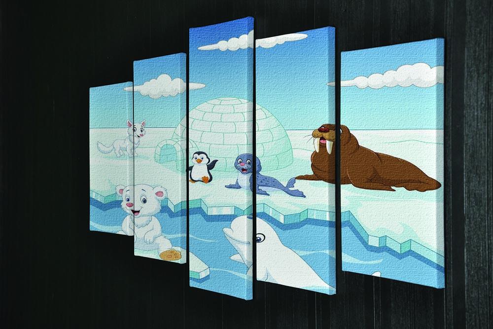 A beautiful 5-panel canvas artwork featuring various Arctic animals, showcasing vibrant colors and intricate details.