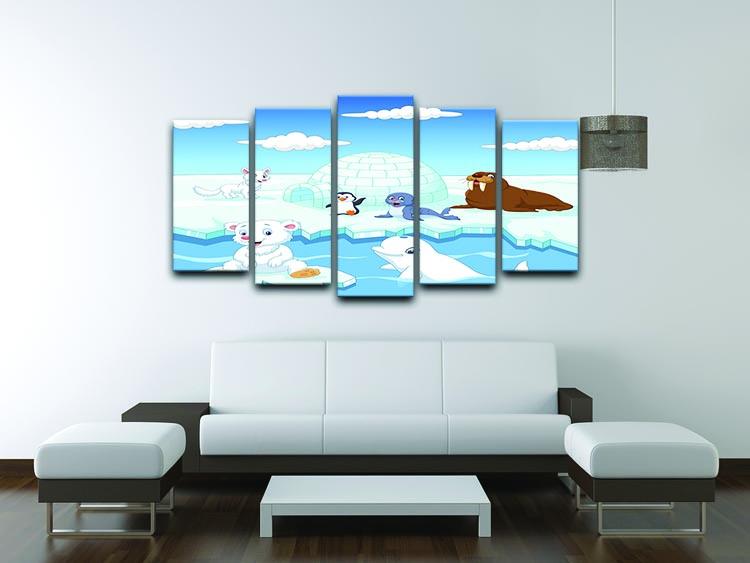 A beautiful 5-panel canvas artwork featuring various Arctic animals, showcasing vibrant colors and intricate details.