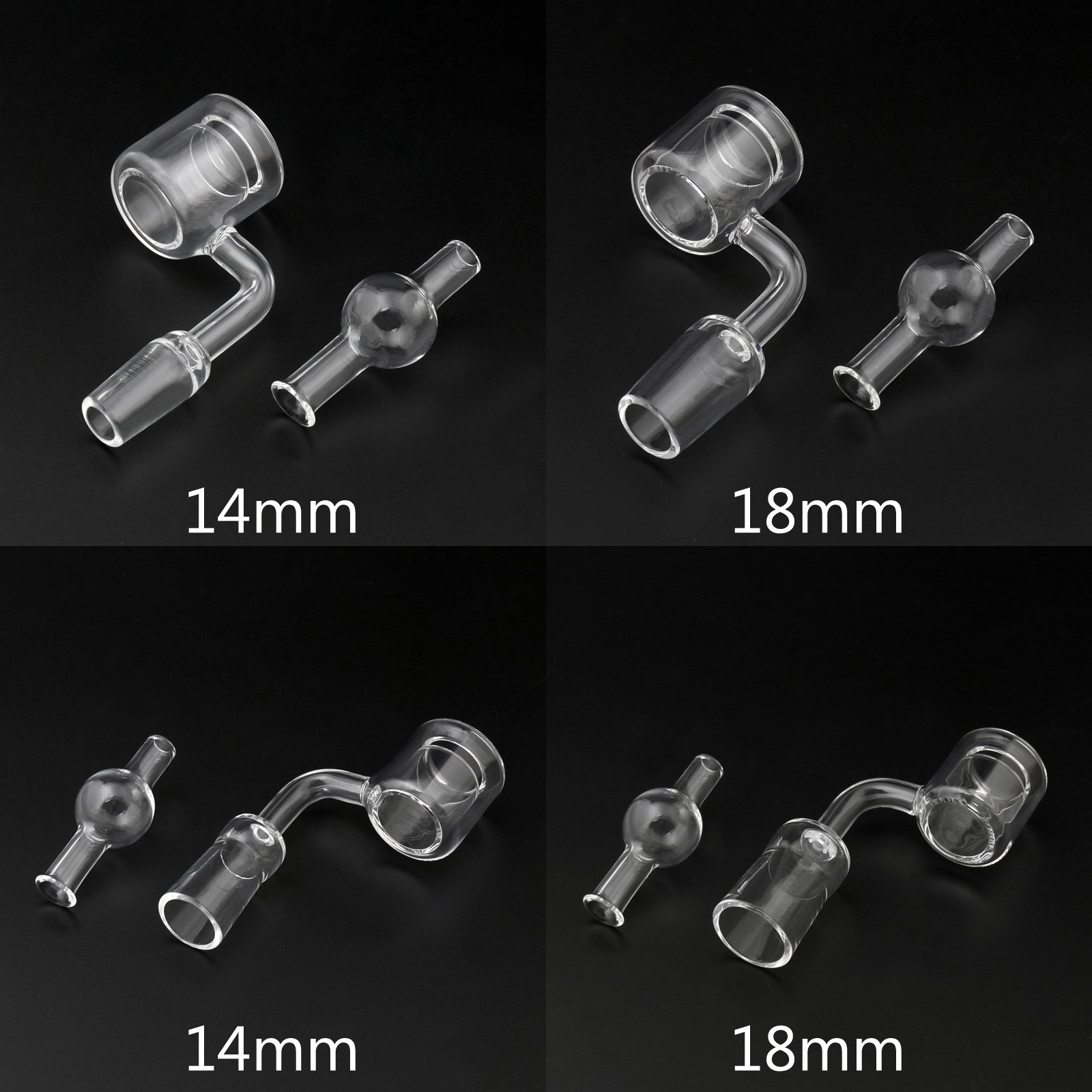 Areyourshop Glass Pipes Thermal Quartz Banger with clear glass design and rotational carb cap, available in multiple joint sizes.