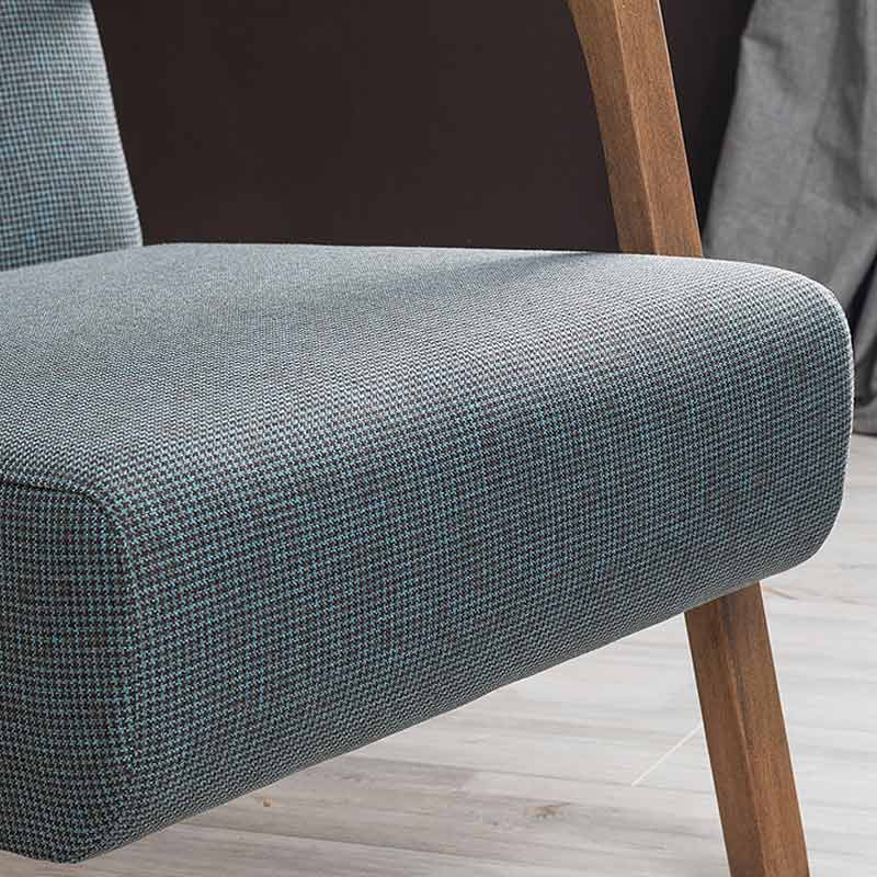 BUCKINGHAM Armchair in Blue-Brown fabric with natural beech wood legs, stylish and comfortable for home or office use.
