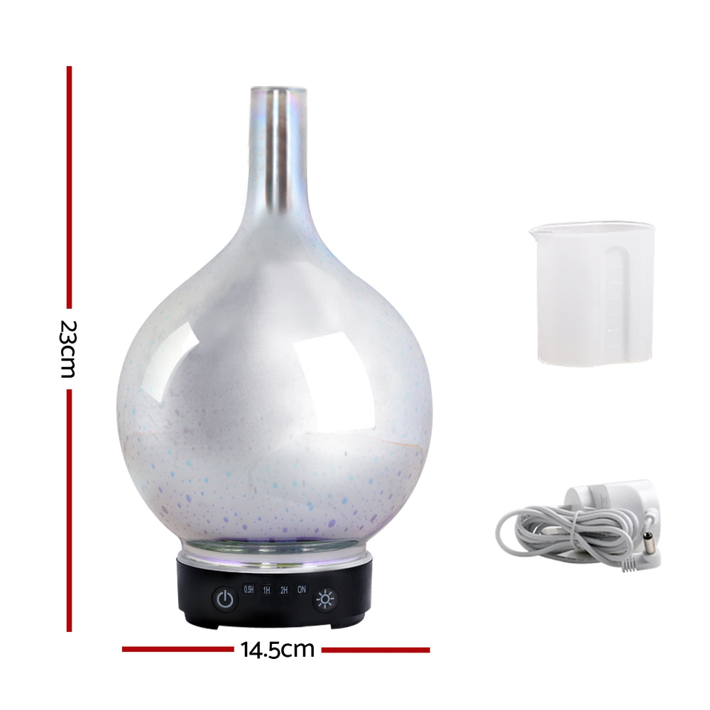 Aroma Diffuser 3D LED Light with colorful mist and fireworks effect, showcasing its sleek design and functionality.