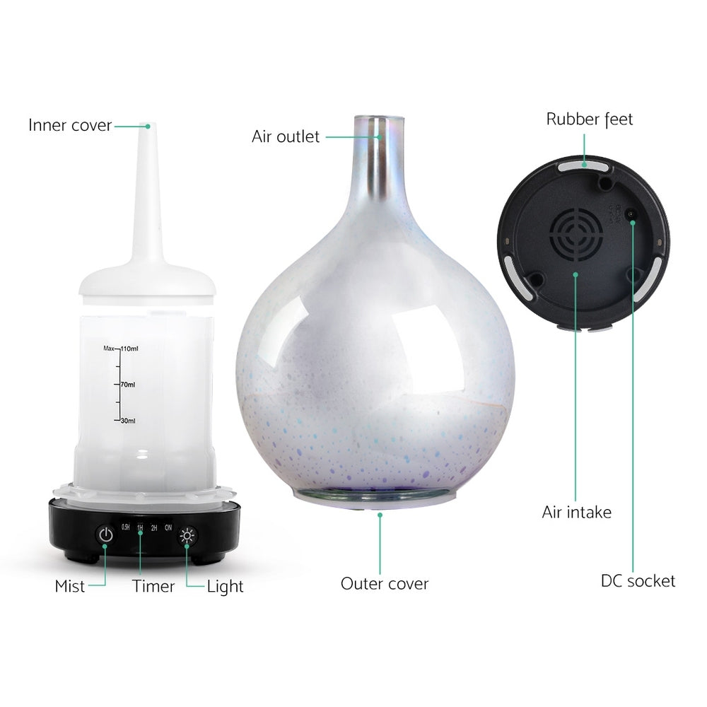 Aroma Diffuser 3D LED Light with colorful mist and fireworks effect, showcasing its sleek design and functionality.