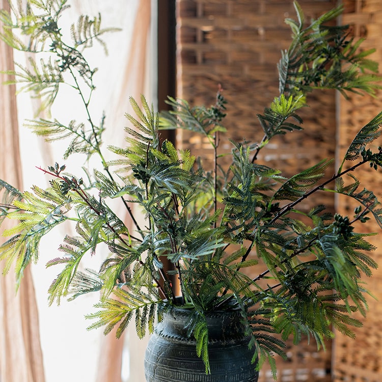 A tall 47-inch artificial Acacia plant stem with realistic green leaves, perfect for home or office decor.