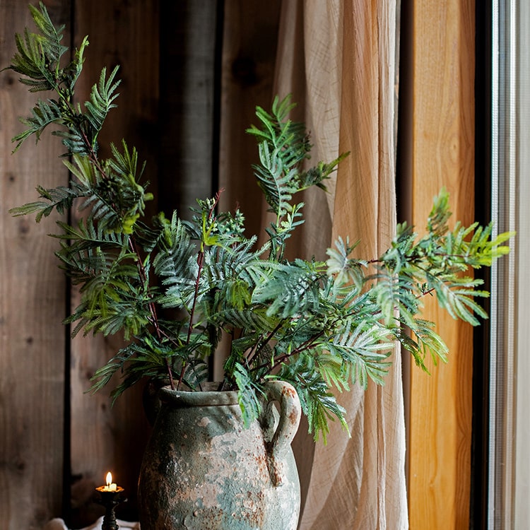 A tall 47-inch artificial Acacia plant stem with realistic green leaves, perfect for home or office decor.