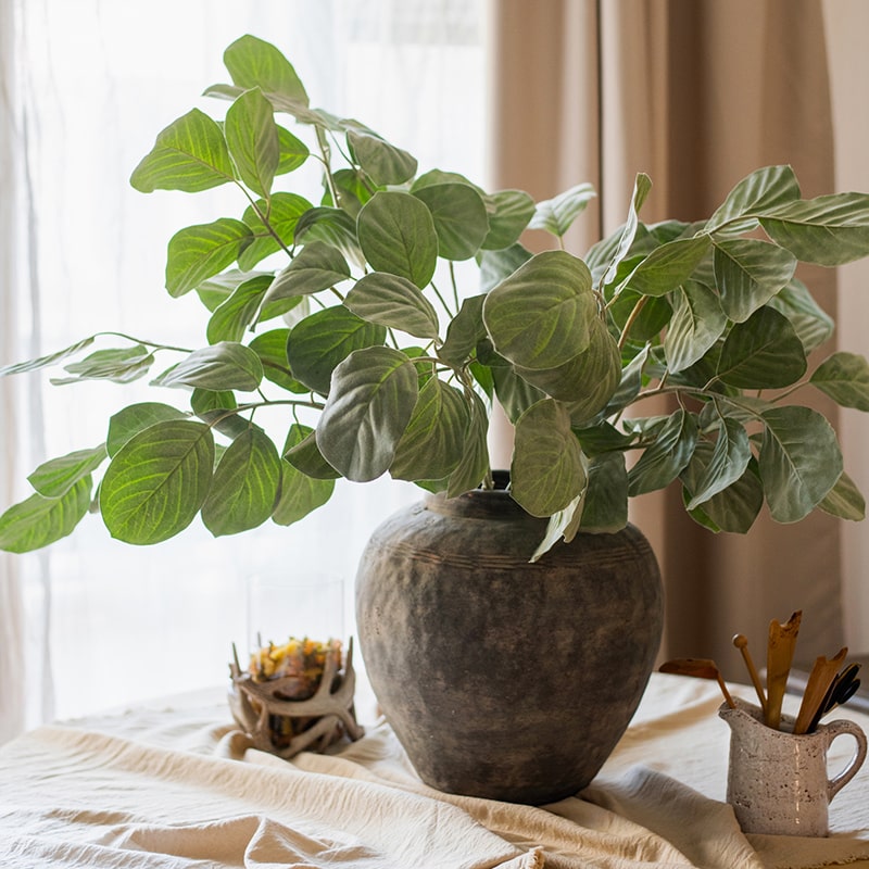 Artificial Faux Large Dans Leaf Stem Plant in green and pale green colors, showcasing realistic leaves and elegant design.