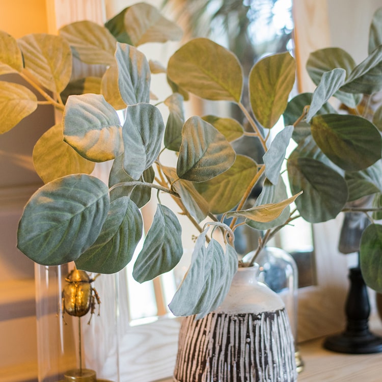 Artificial Faux Large Dans Leaf Stem Plant in green and pale green colors, showcasing realistic leaves and elegant design.