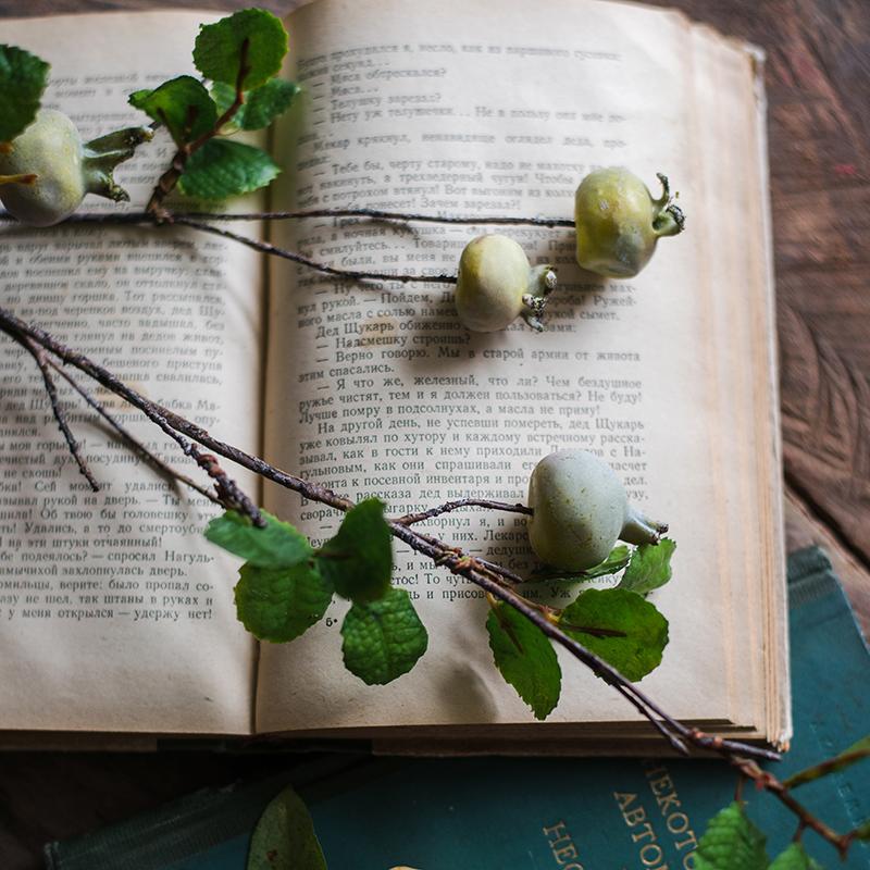 20-inch tall artificial fruit rose hip stem with five realistic silk fruits in vibrant green and mixed colors, perfect for home decor.