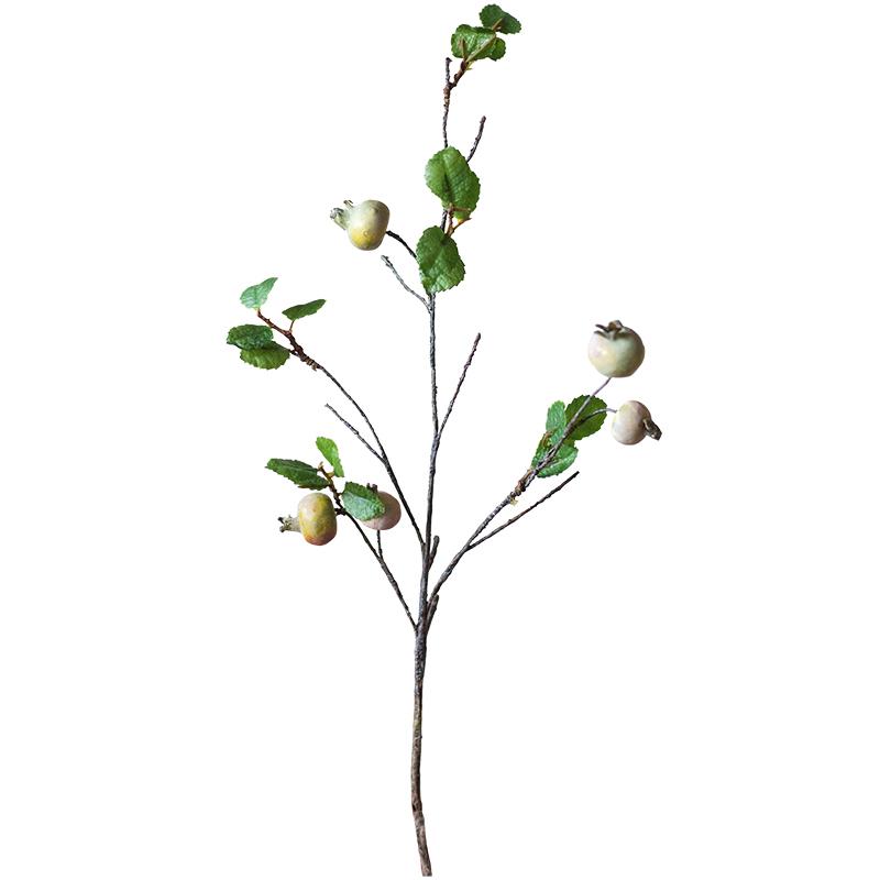20-inch tall artificial fruit rose hip stem with five realistic silk fruits in vibrant green and mixed colors, perfect for home decor.