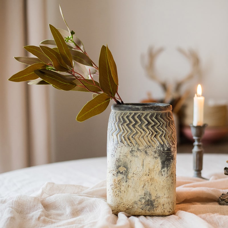 18-inch tall artificial eucalyptus stem bundle in brown, featuring realistic sun-dried leaves, perfect for home decor.