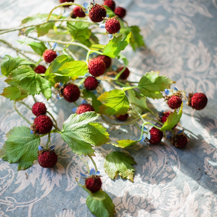 27-inch tall artificial plane plant fruit stem with vibrant green and red colors, designed for home and office decor.