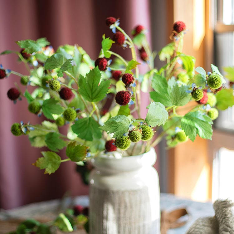 27-inch tall artificial plane plant fruit stem with vibrant green and red colors, designed for home and office decor.