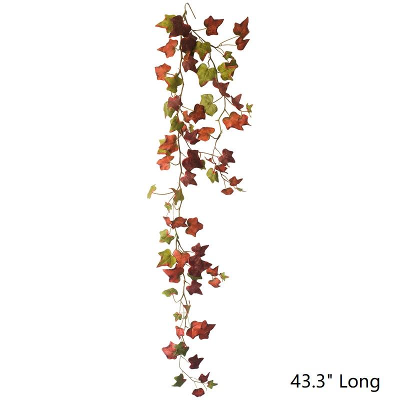 A 43-inch long artificial ivy vine featuring vibrant autumn colors including orange, brown, green, and red, perfect for seasonal decor.