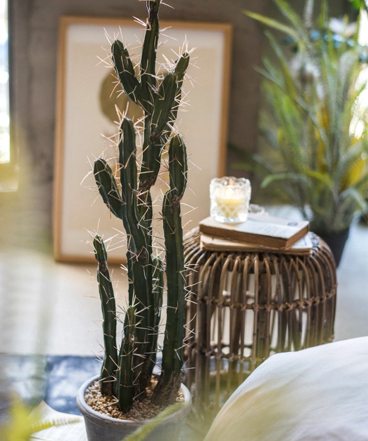 Artificial Plant Chihuahua Desert Cactus in a gray pot, showcasing vibrant green colors and realistic design.
