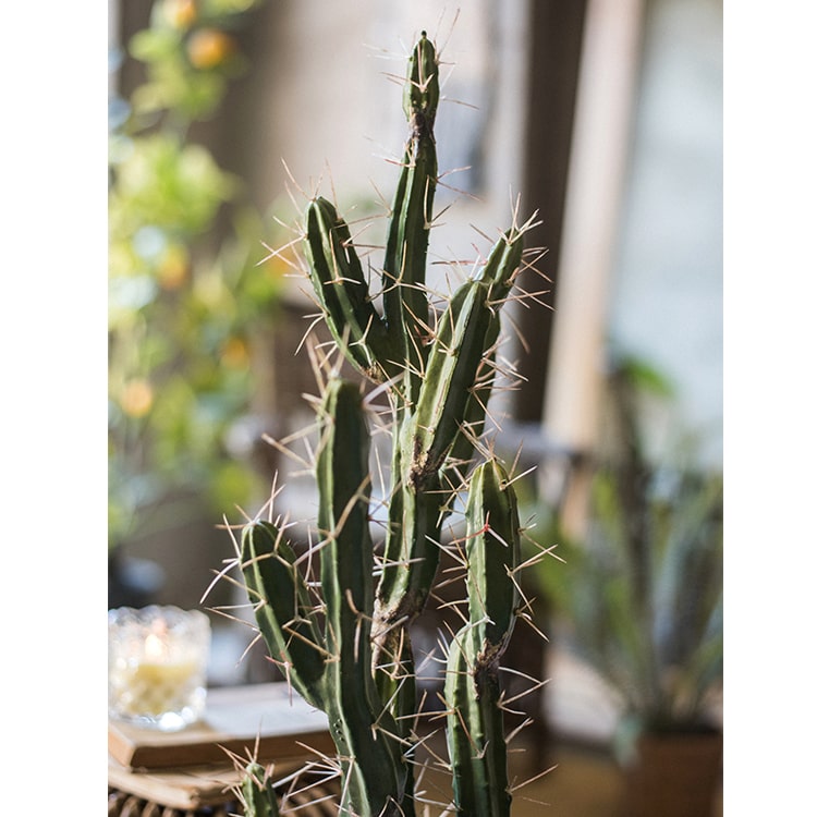 Artificial Plant Chihuahua Desert Cactus in a gray pot, showcasing vibrant green colors and realistic design.
