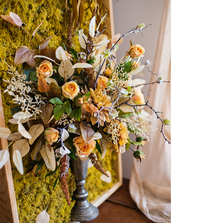 Large 3D framed wall art featuring vibrant artificial flowers in a golden bird vase, showcasing intricate details and colors.