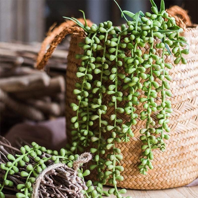 28-inch long artificial tear drop hanging plant with realistic succulent leaves in vibrant green color, perfect for home decor.