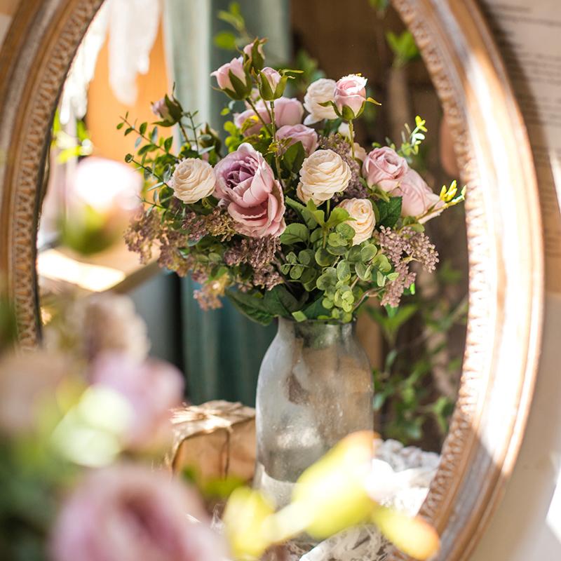 Artificial Silk Lady Pink Rose Leaf Bouquet, featuring pink roses and greenery, elegantly arranged in a 16-inch tall bouquet.