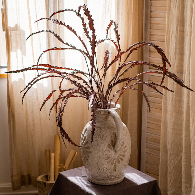 43-inch tall Artificial Spider Brake Fern Stem in brown, showcasing realistic leaves and a natural look, perfect for home decor.