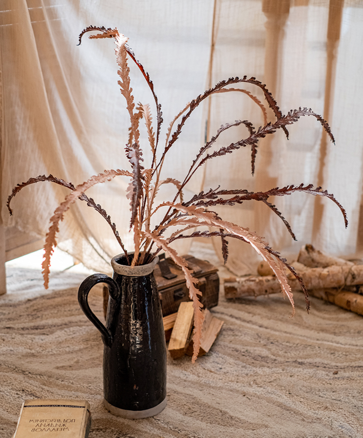 43-inch tall Artificial Spider Brake Fern Stem in brown, showcasing realistic leaves and a natural look, perfect for home decor.
