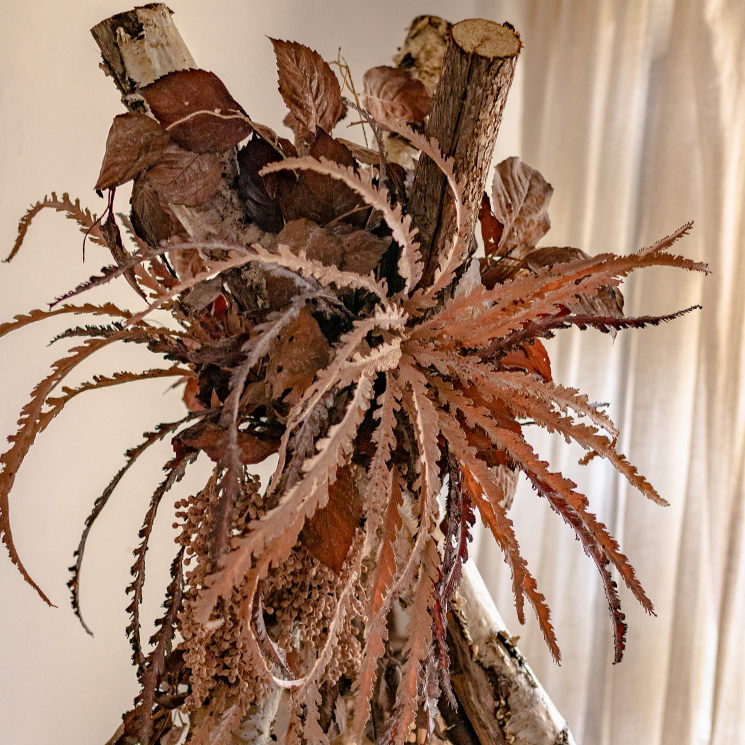 43-inch tall Artificial Spider Brake Fern Stem in brown, showcasing realistic leaves and a natural look, perfect for home decor.