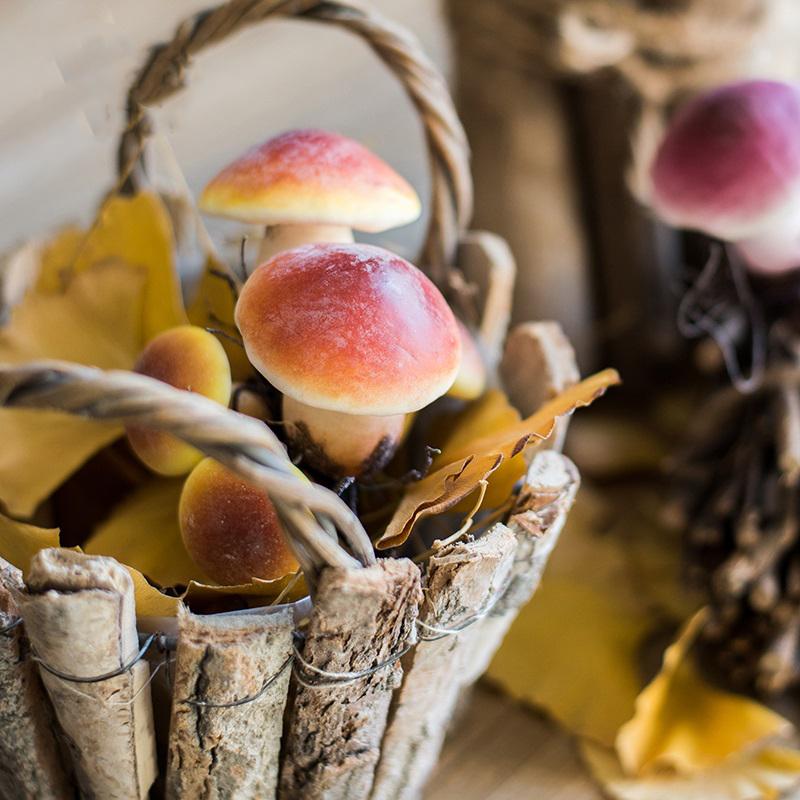 A vibrant artificial veggie mushroom, 4.7 inches tall, featuring a realistic design in mixed colors of yellow and purple.