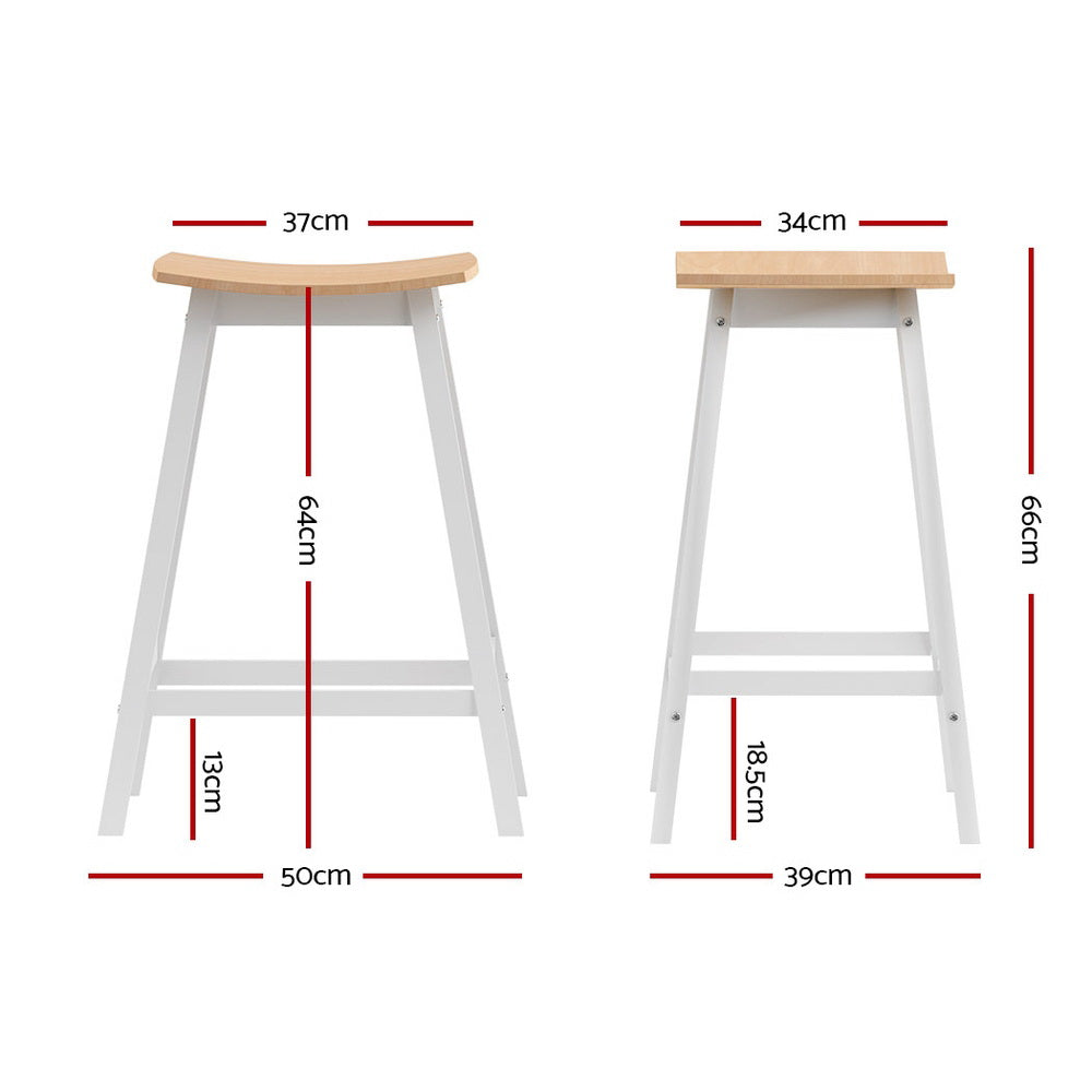 Artiss 2 x Wooden Bar Stools featuring solid pine saddle seats and a durable steel frame, perfect for kitchens and bars.