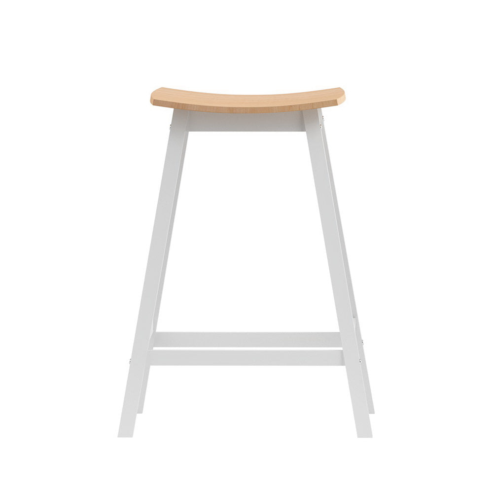 Artiss 2 x Wooden Bar Stools featuring solid pine saddle seats and a durable steel frame, perfect for kitchens and bars.