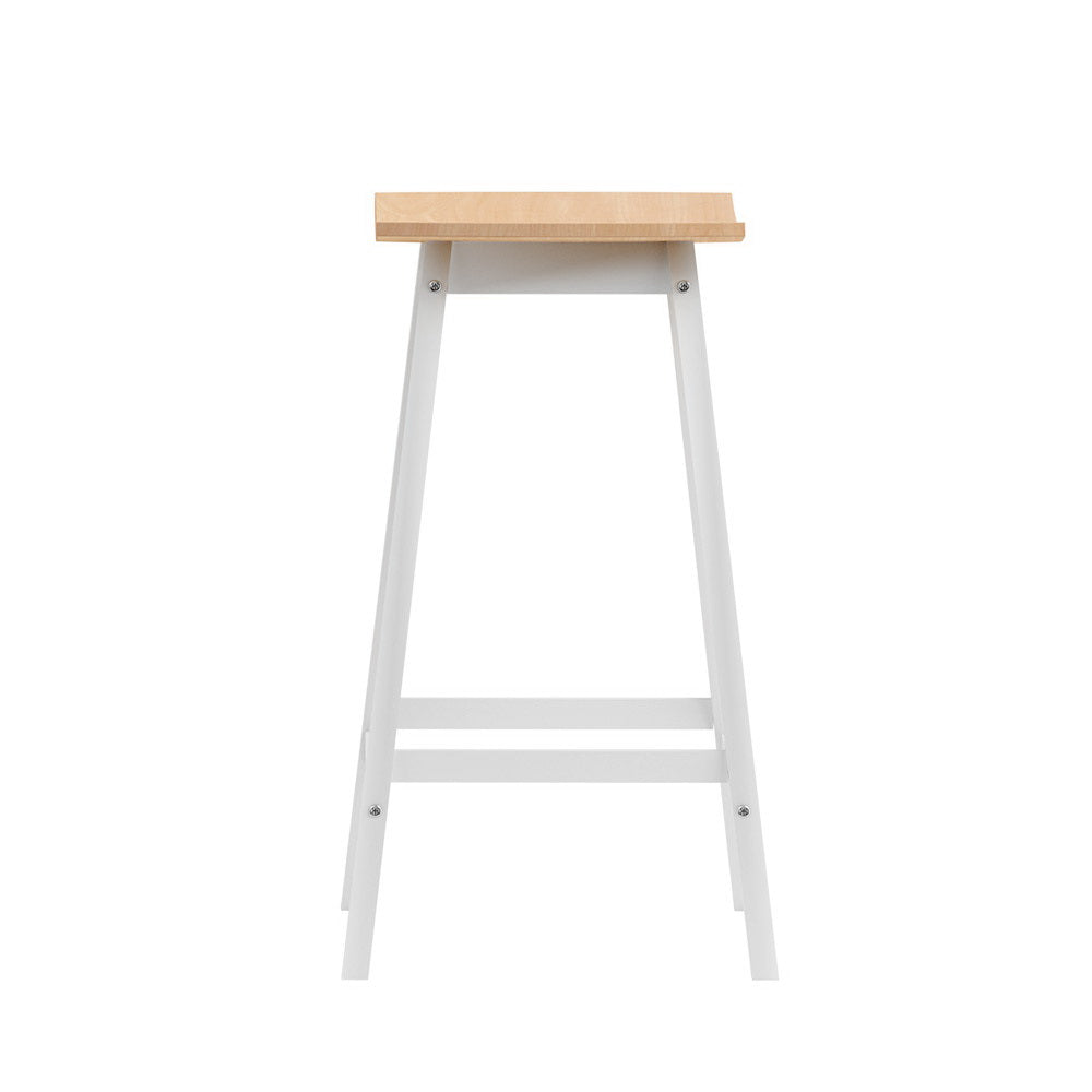 Artiss 2 x Wooden Bar Stools featuring solid pine saddle seats and a durable steel frame, perfect for kitchens and bars.