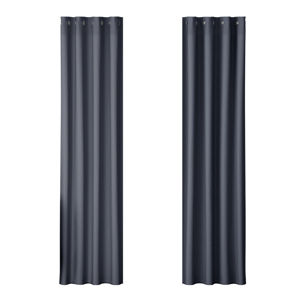 Artiss 2X Blockout Curtains in charcoal color, featuring stainless steel eyelets and soft triple weave fabric, ideal for light and noise reduction.