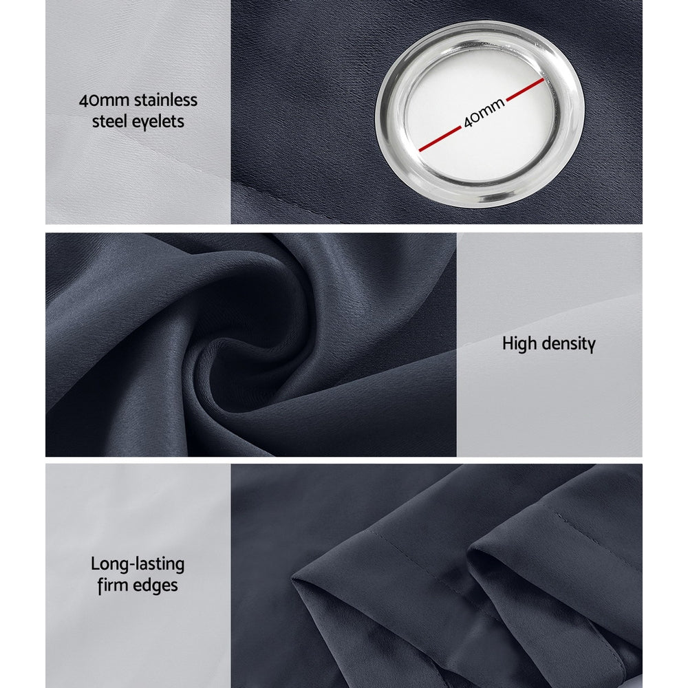 Artiss 2X Blockout Curtains in charcoal color, featuring stainless steel eyelets and soft triple weave fabric, ideal for light and noise reduction.