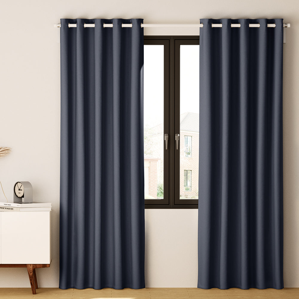 Artiss 2X Blockout Curtains in charcoal color, featuring stainless steel eyelets and soft triple weave fabric, ideal for light and noise reduction.