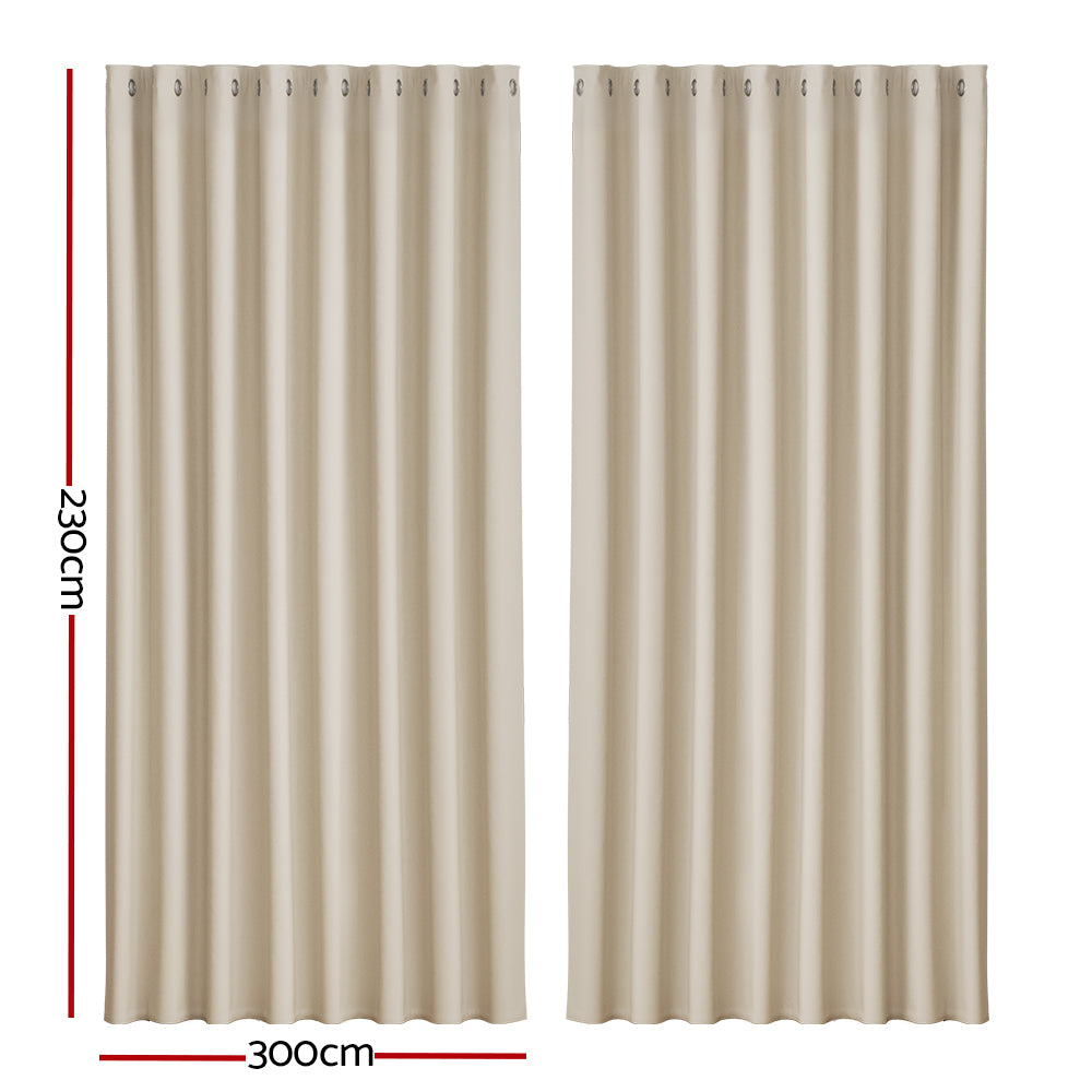 Artiss 2X Blockout Curtains in beige, featuring stainless steel eyelets and soft triple weave fabric, designed for thermal insulation and noise reduction.