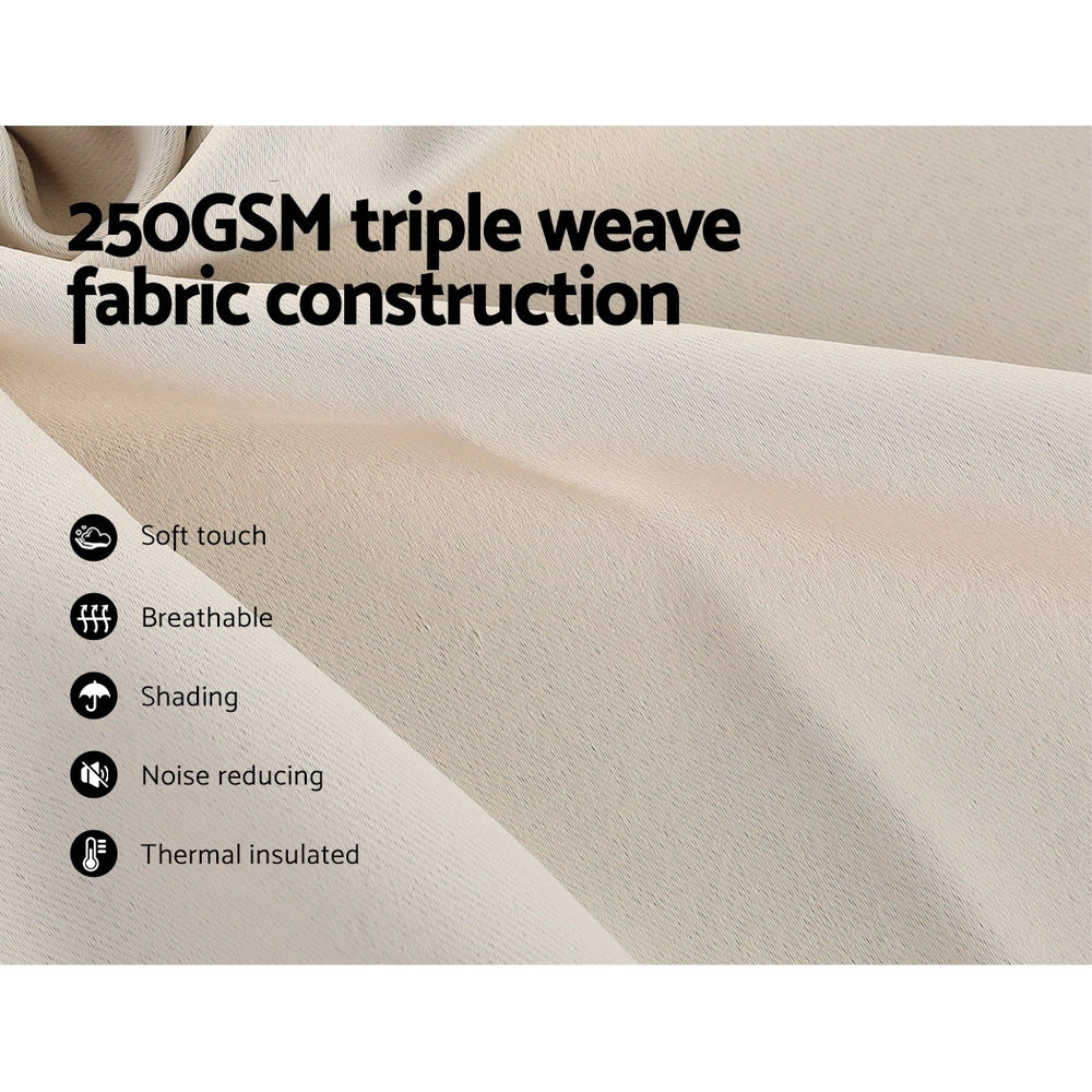 Artiss 2X Blockout Curtains in beige, featuring stainless steel eyelets and soft triple weave fabric, designed for thermal insulation and noise reduction.