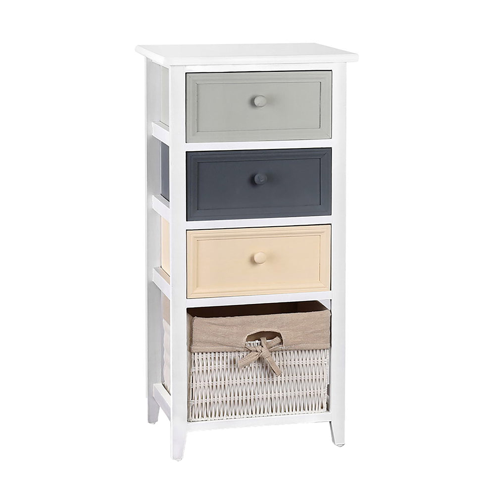 Artiss 3 Drawers 1 Basket Chest of Drawers featuring rustic design and neutral tones, perfect for home decor.