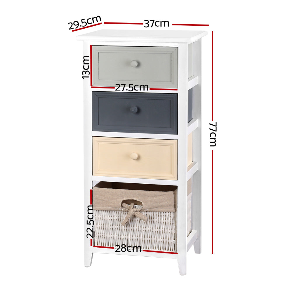 Artiss 3 Drawers 1 Basket Chest of Drawers featuring rustic design and neutral tones, perfect for home decor.