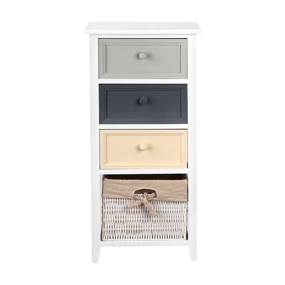 Artiss 3 Drawers 1 Basket Chest of Drawers featuring rustic design and neutral tones, perfect for home decor.