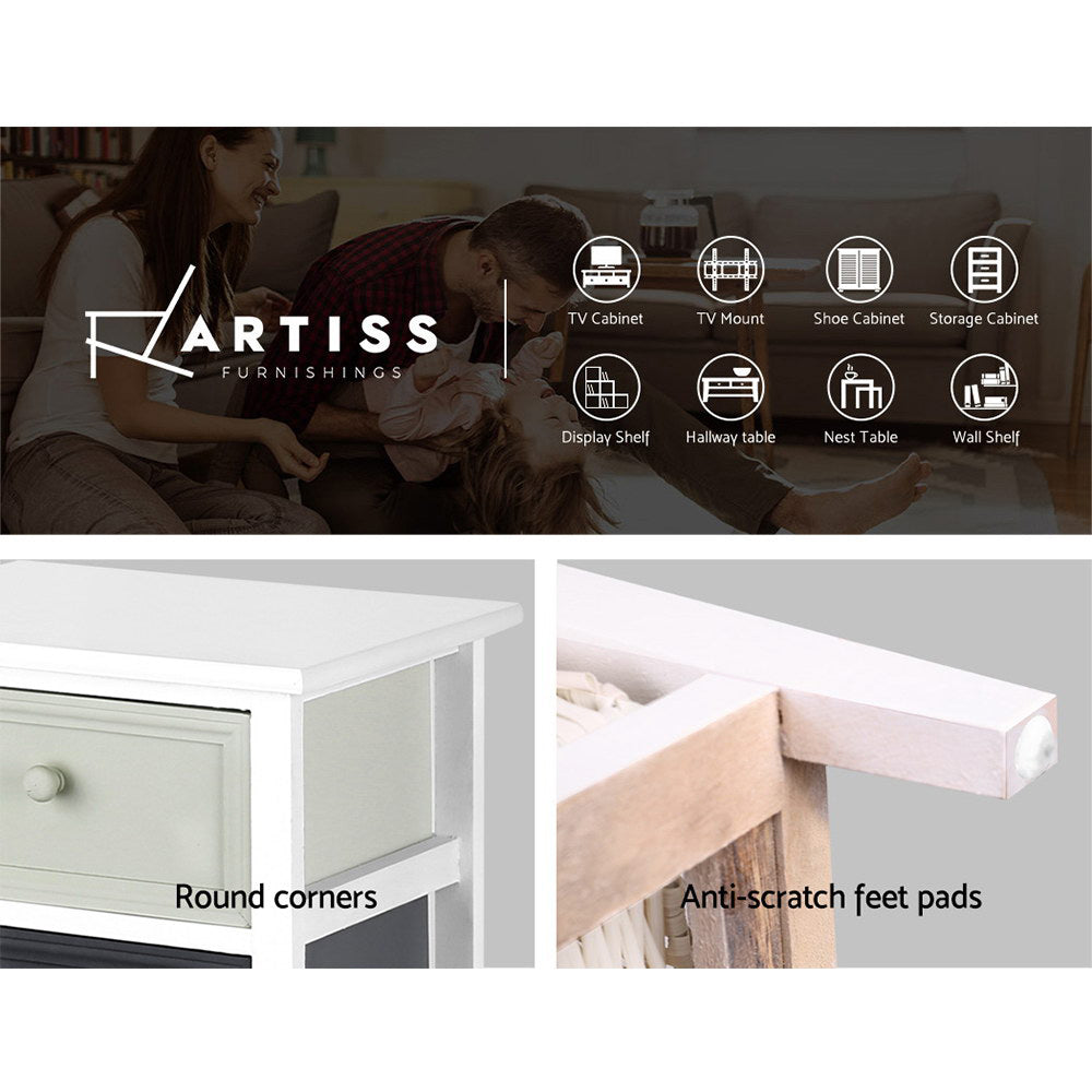 Artiss 3 Drawers 1 Basket Chest of Drawers featuring rustic design and neutral tones, perfect for home decor.