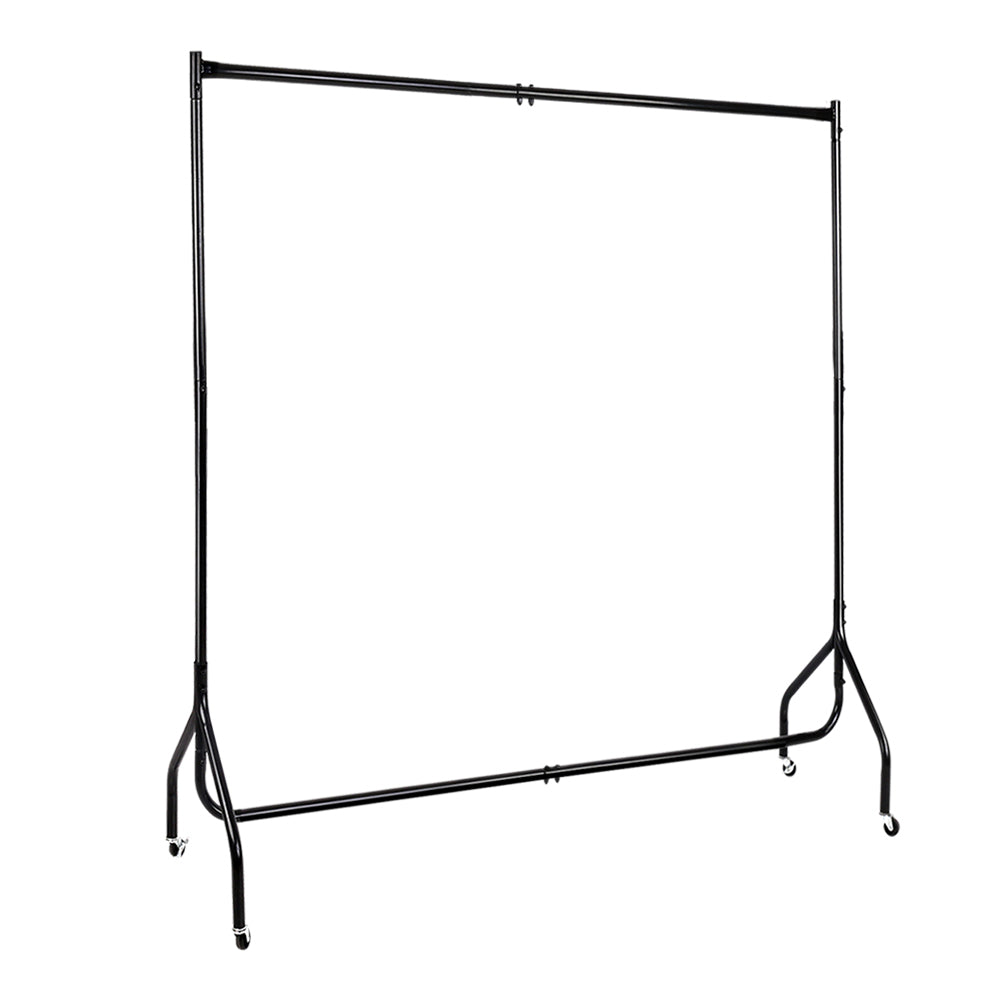 Artiss 6FT Metal Garment Display Rack in black, showcasing its sturdy design and rolling castors for easy mobility.