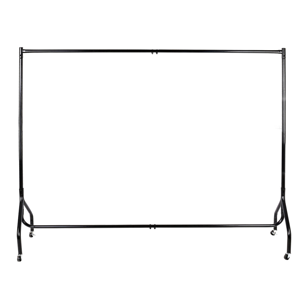 Artiss 6FT Metal Garment Display Rack in black, showcasing its sturdy design and rolling castors for easy mobility.