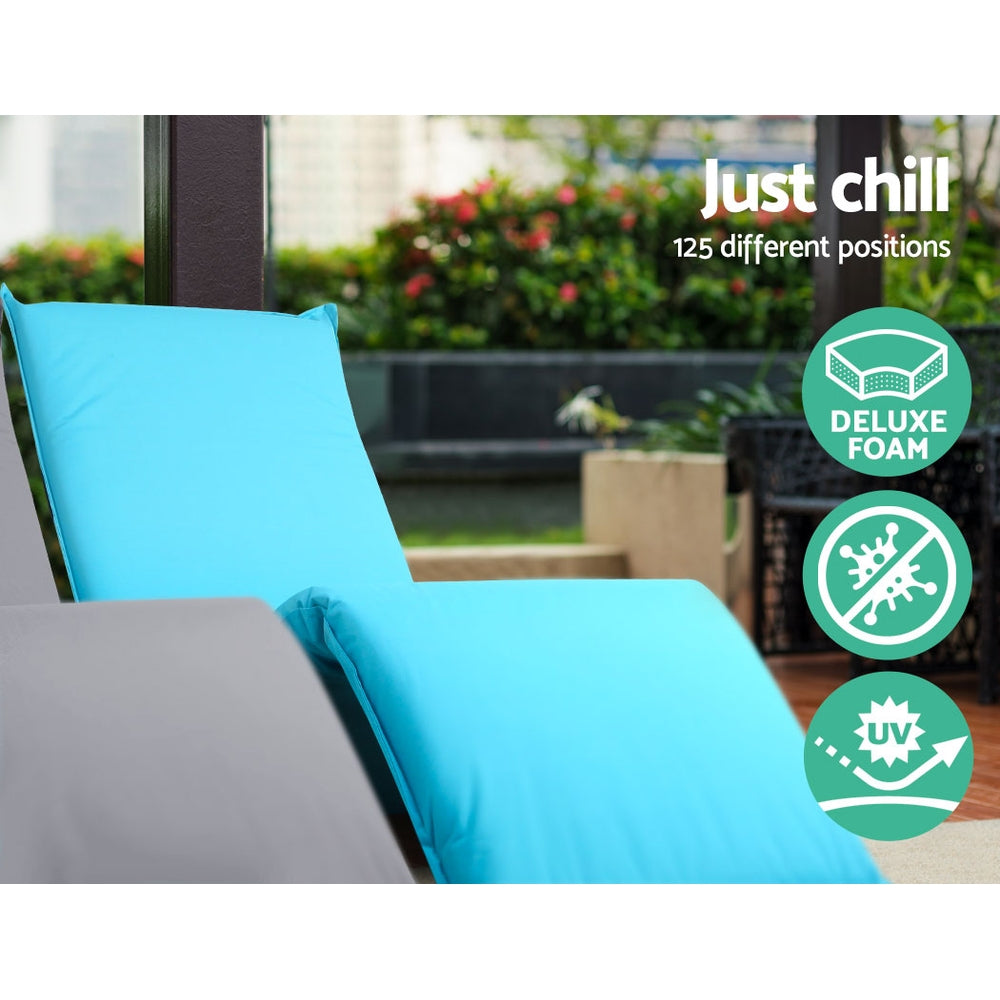 Artiss Adjustable Beach Sun Pool Lounger in blue, showcasing its adjustable design and durable fabric, perfect for outdoor relaxation.