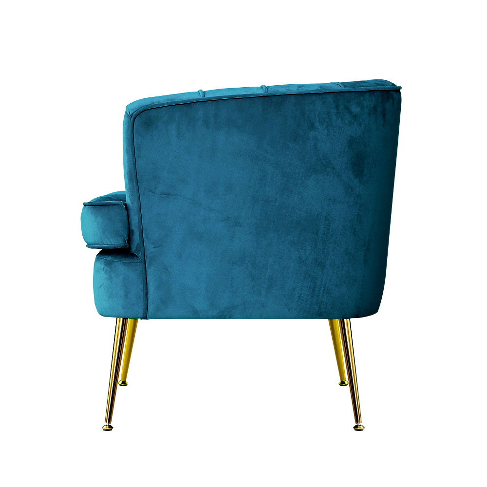 Artiss Norvia Armchair in navy velvet with golden splayed legs, showcasing a modern and elegant design.